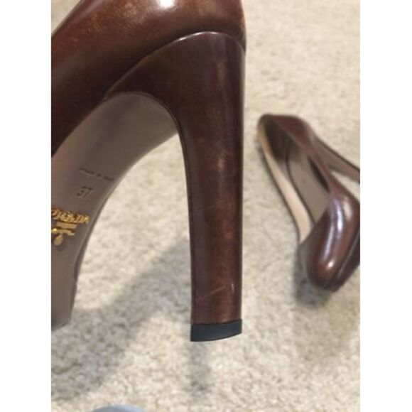 Prada Womens Brown Leather High Heel Pumps Size 37 - Picture 6 of 12